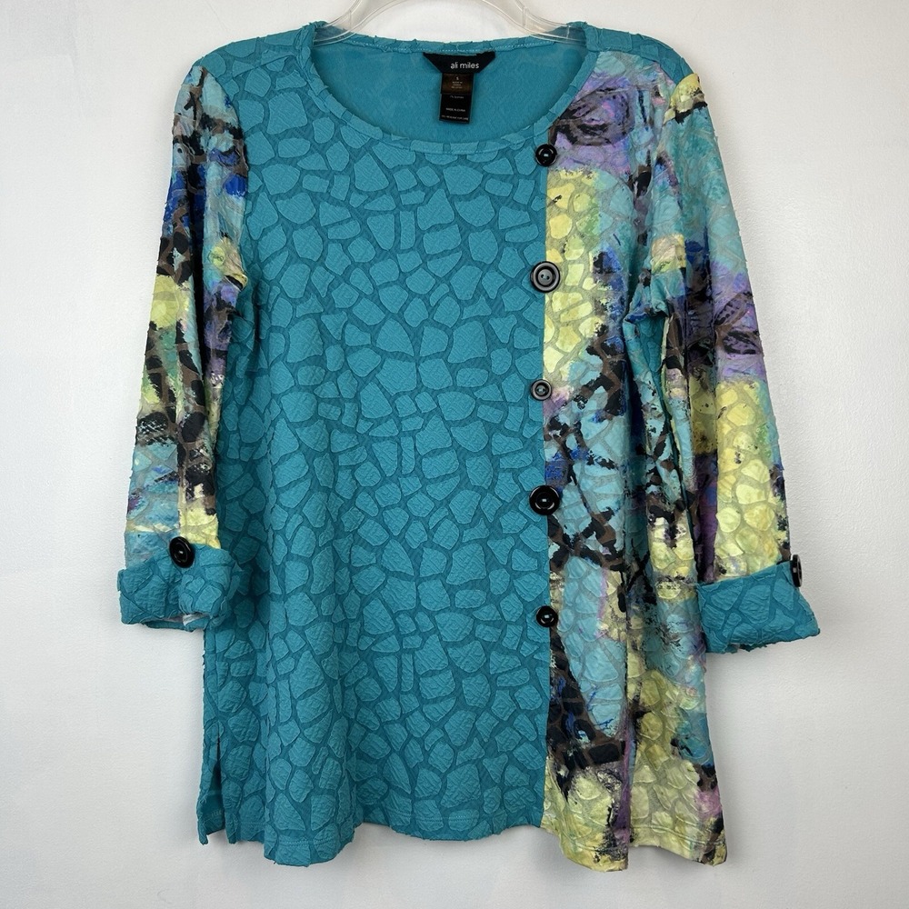 Ali Miles Tunic Top Womens S Art To Wear 3/4 Sleeve Artsy Boho Color Block